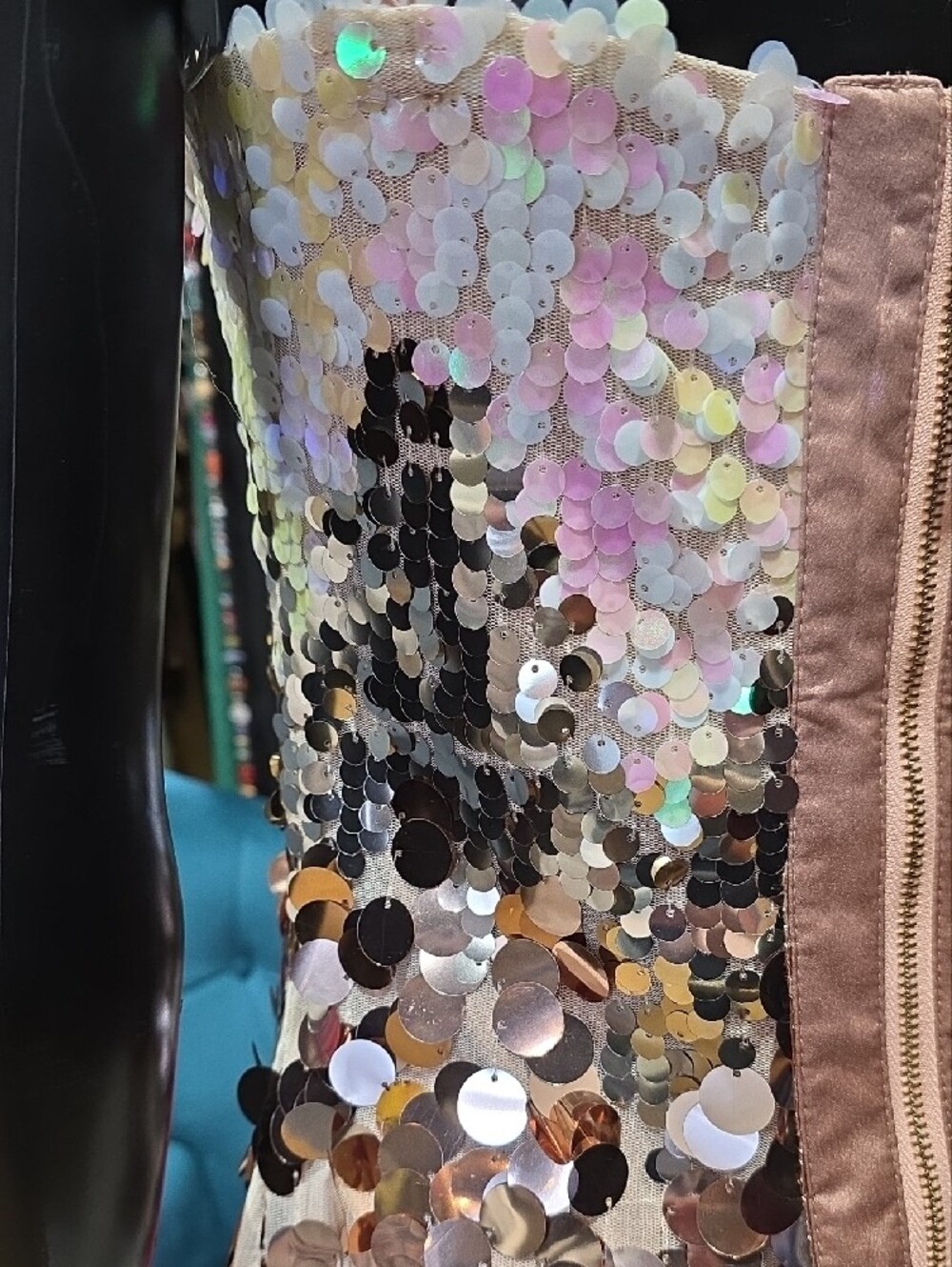 Luxxel Iridescent Sequin Mini Dress - Champagne, Rose, Gold - Picture 11 of 13
